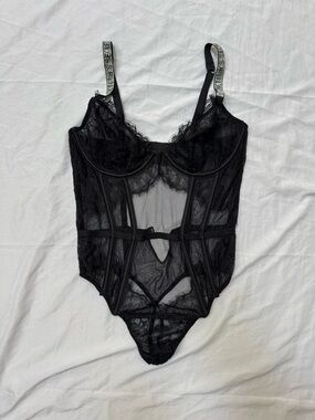 Victoria's Secret Black Lace Sheer Bodysuit